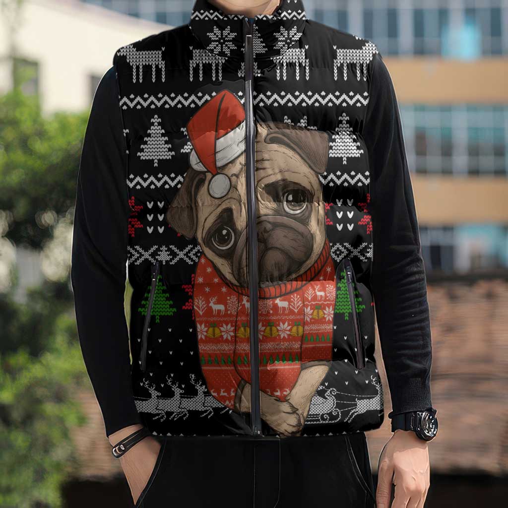 Lovely Pug Dog Christmas Sleeveless Puffer Jacket Xmas Holiday Patterns - Wonder Print Shop