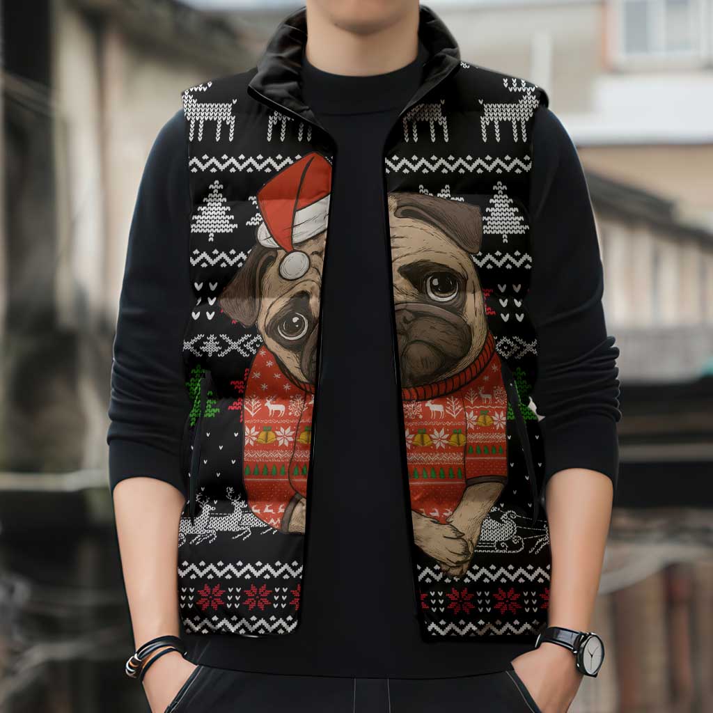 Lovely Pug Dog Christmas Sleeveless Puffer Jacket Xmas Holiday Patterns - Wonder Print Shop