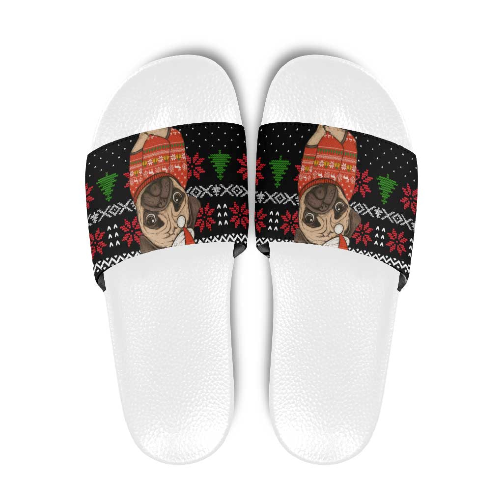 Lovely Pug Dog Christmas Slide Sandals Xmas Holiday Patterns - Wonder Print Shop
