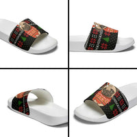 Lovely Pug Dog Christmas Slide Sandals Xmas Holiday Patterns - Wonder Print Shop