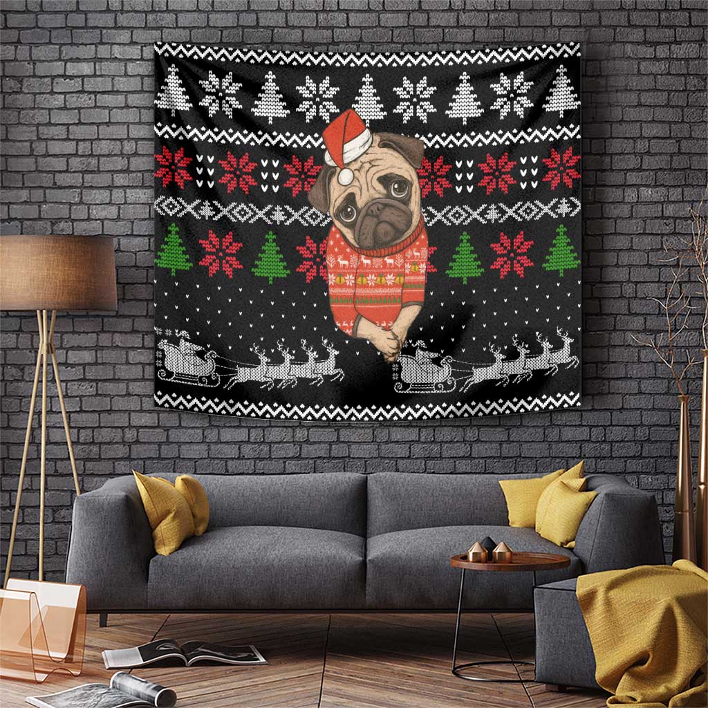 Lovely Pug Dog Christmas Tapestry Xmas Holiday Patterns - Wonder Print Shop