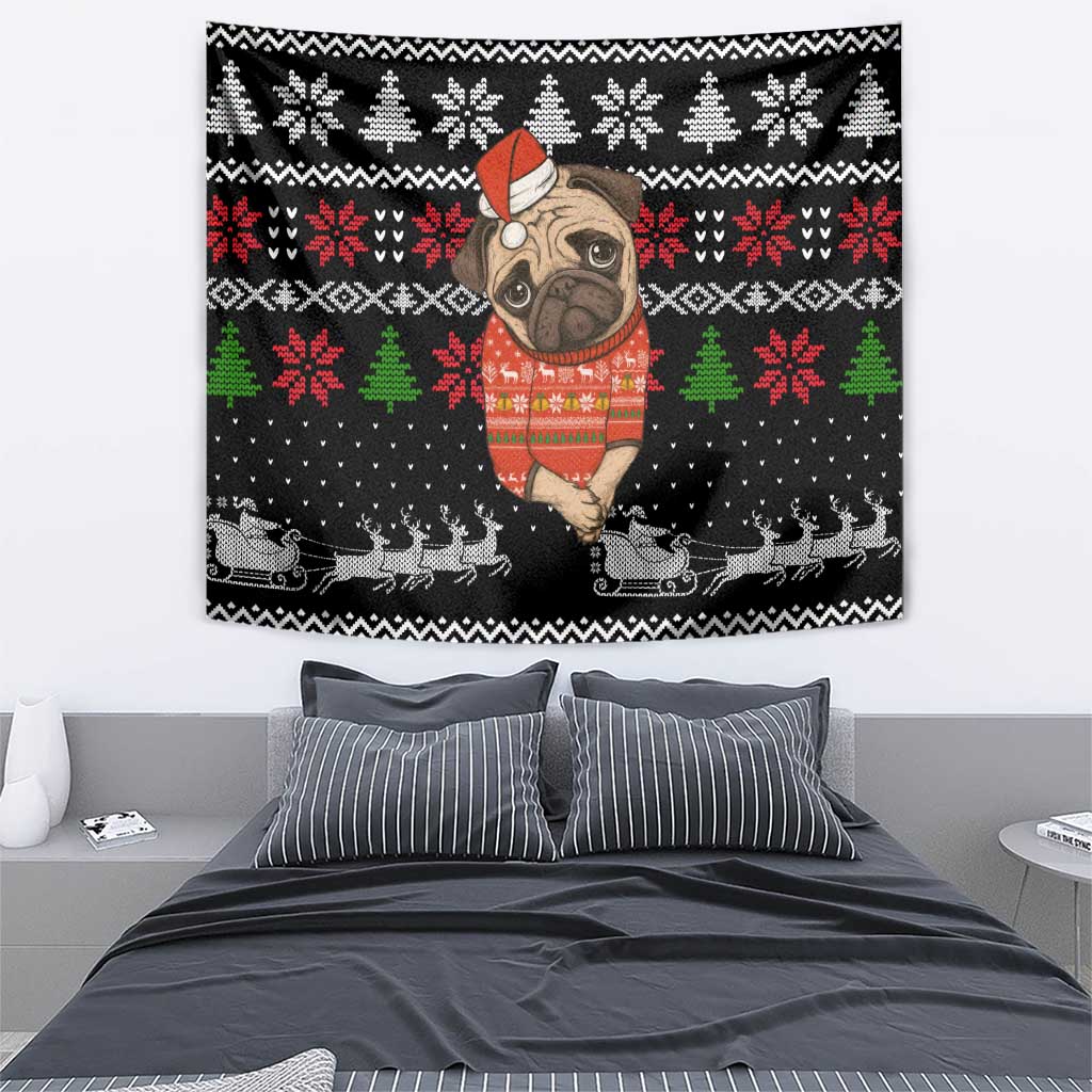 Lovely Pug Dog Christmas Tapestry Xmas Holiday Patterns - Wonder Print Shop