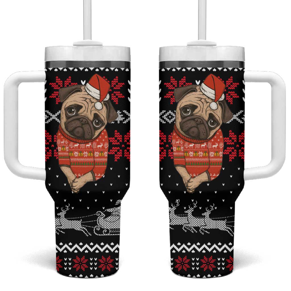 Lovely Pug Dog Christmas Tumbler With Handle Xmas Holiday Patterns - Wonder Print Shop