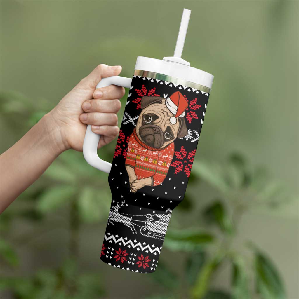 Lovely Pug Dog Christmas Tumbler With Handle Xmas Holiday Patterns - Wonder Print Shop