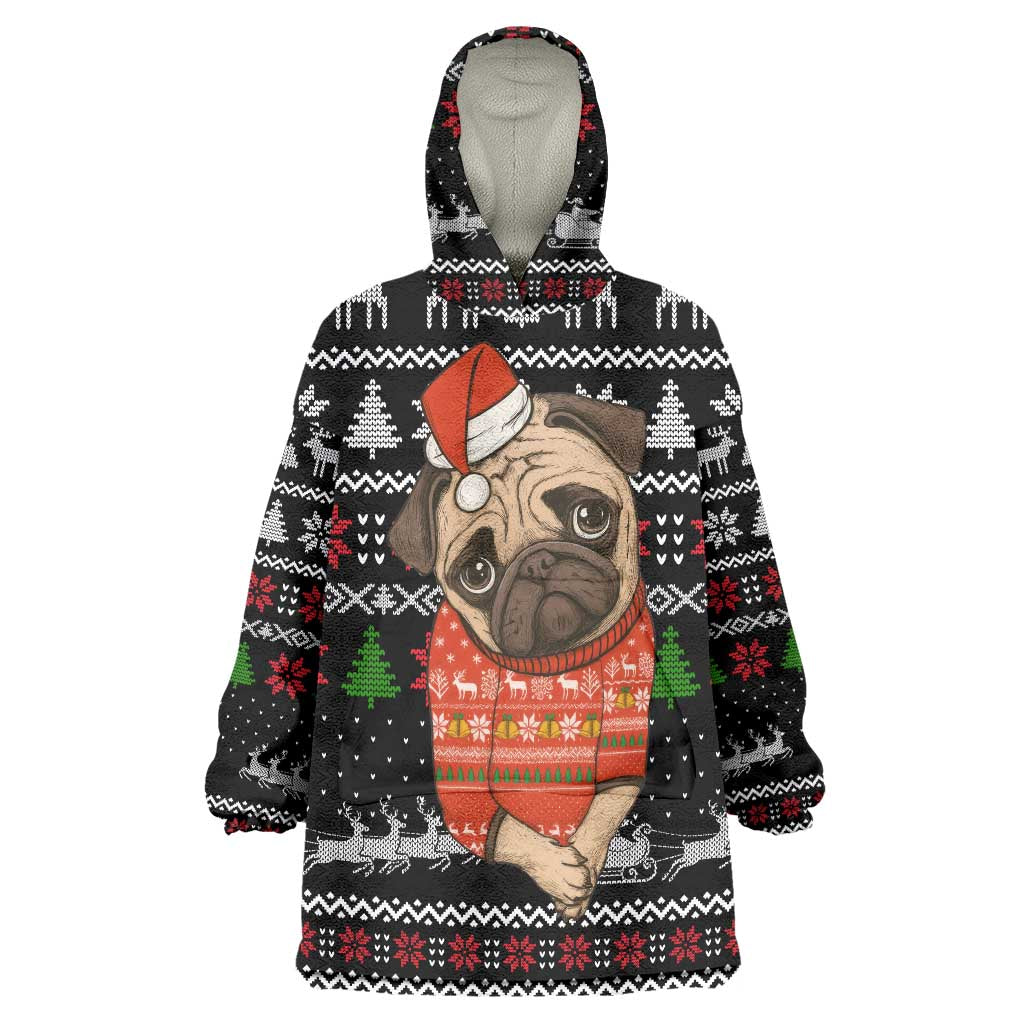 Lovely Pug Dog Christmas Wearable Blanket Hoodie Xmas Holiday Patterns - Wonder Print Shop