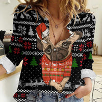 Lovely Pug Dog Christmas Women Casual Shirt Xmas Holiday Patterns - Wonder Print Shop