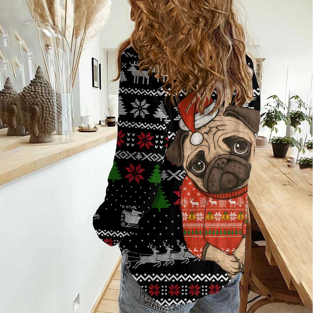 Lovely Pug Dog Christmas Women Casual Shirt Xmas Holiday Patterns - Wonder Print Shop