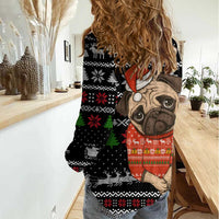 Lovely Pug Dog Christmas Women Casual Shirt Xmas Holiday Patterns - Wonder Print Shop