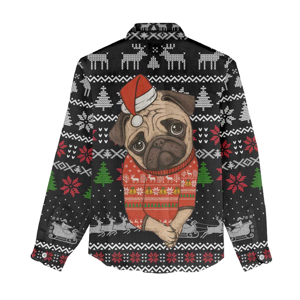 Lovely Pug Dog Christmas Women Casual Shirt Xmas Holiday Patterns - Wonder Print Shop