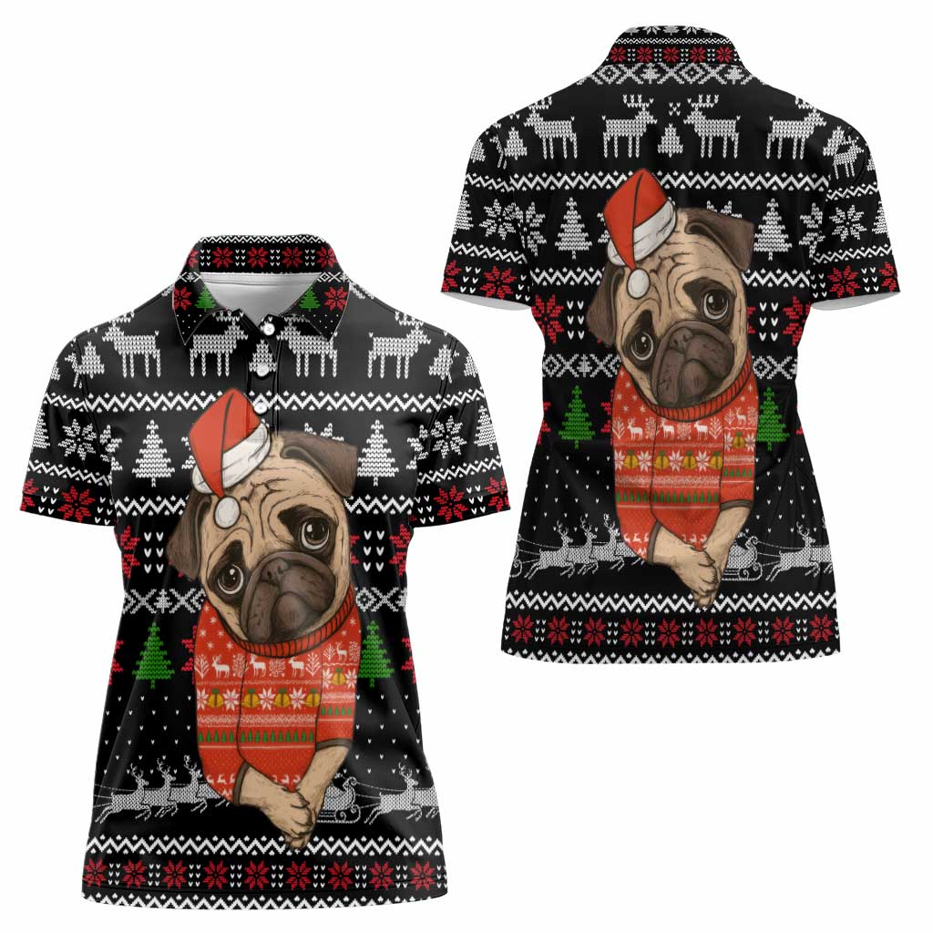 Lovely Pug Dog Christmas Women Polo Shirt Xmas Holiday Patterns - Wonder Print Shop