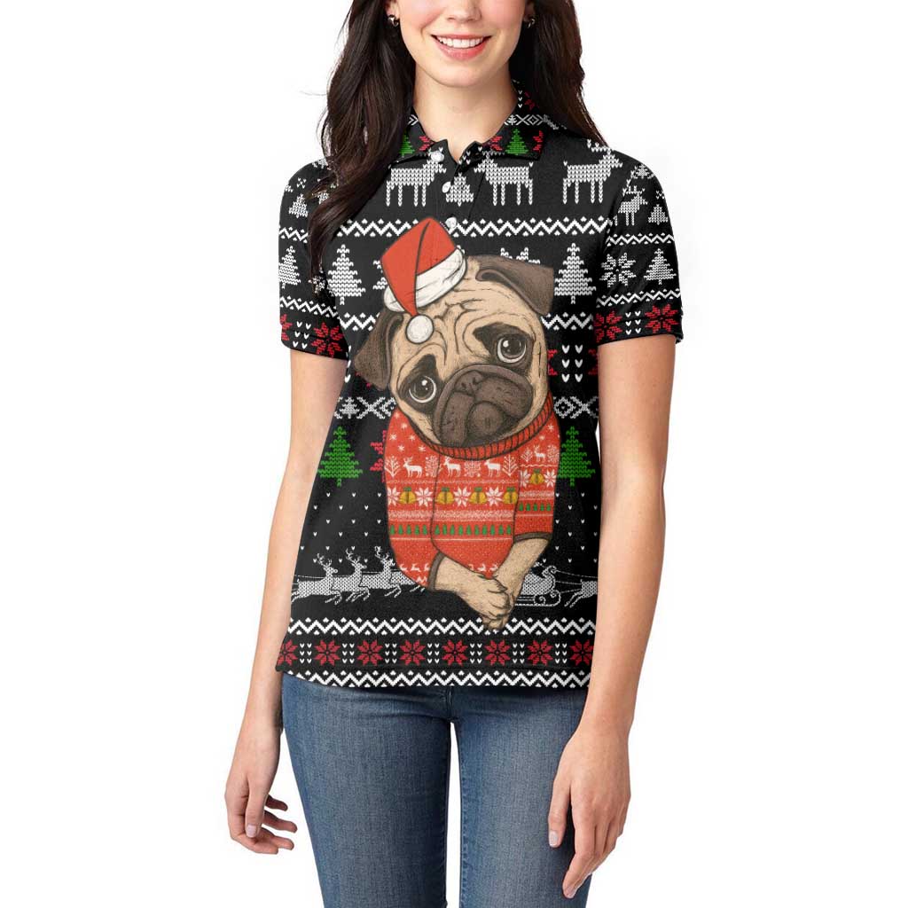 Lovely Pug Dog Christmas Women Polo Shirt Xmas Holiday Patterns - Wonder Print Shop