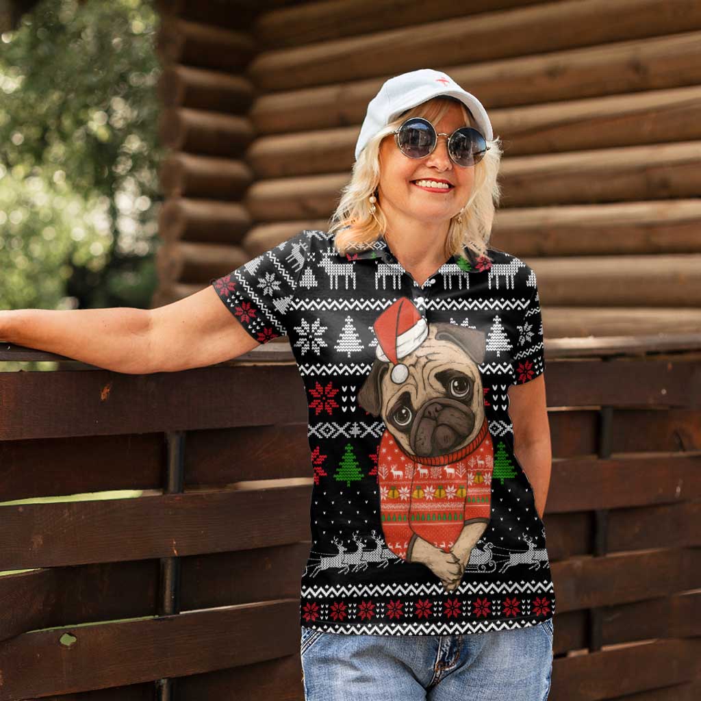 Lovely Pug Dog Christmas Women Polo Shirt Xmas Holiday Patterns - Wonder Print Shop
