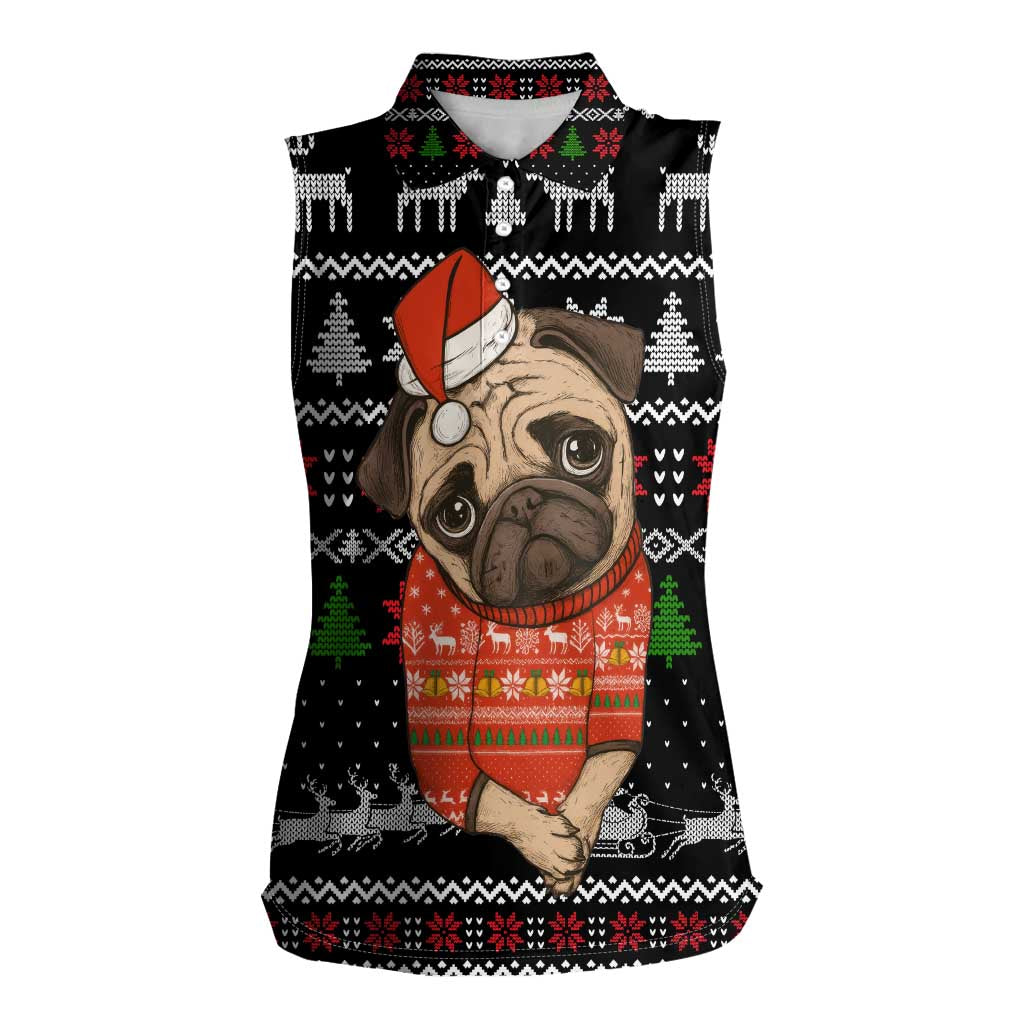Lovely Pug Dog Christmas Women Sleeveless Polo Shirt Xmas Holiday Patterns - Wonder Print Shop