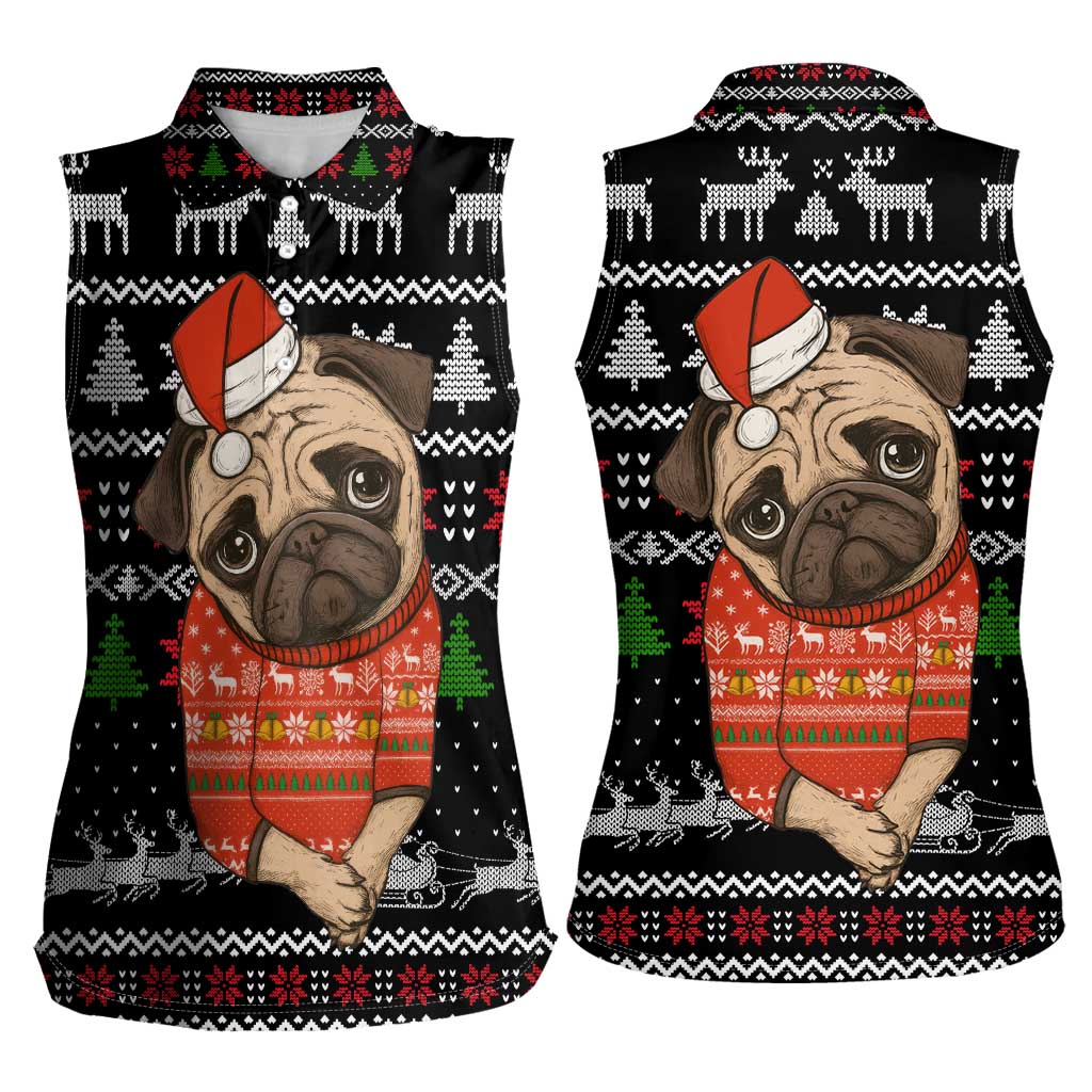 Lovely Pug Dog Christmas Women Sleeveless Polo Shirt Xmas Holiday Patterns - Wonder Print Shop