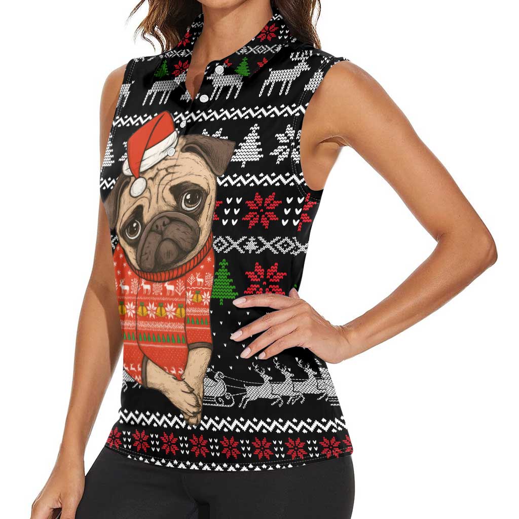 Lovely Pug Dog Christmas Women Sleeveless Polo Shirt Xmas Holiday Patterns - Wonder Print Shop