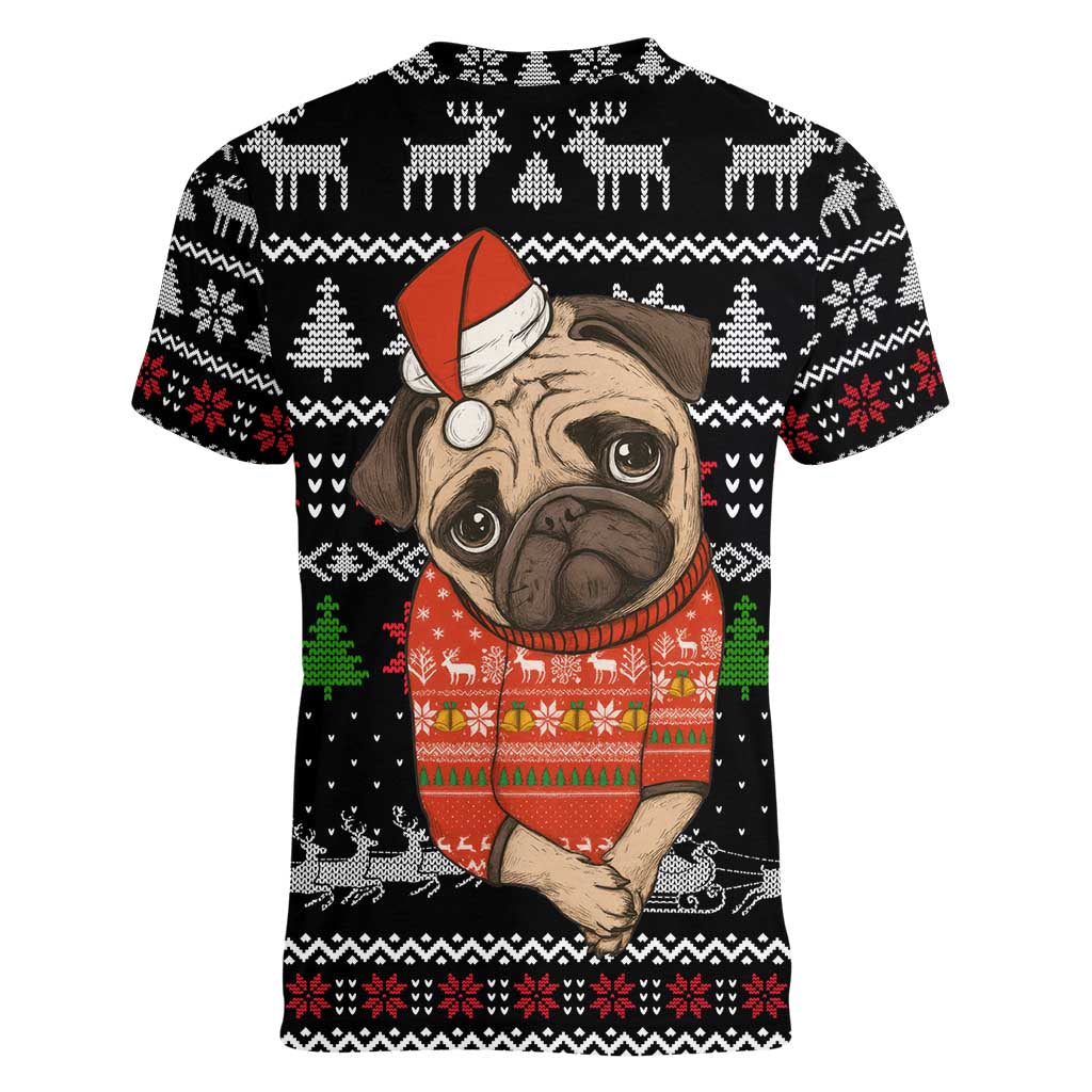 Lovely Pug Dog Christmas Women V-Neck T-Shirt Xmas Holiday Patterns - Wonder Print Shop