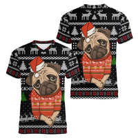 Lovely Pug Dog Christmas Women V-Neck T-Shirt Xmas Holiday Patterns - Wonder Print Shop