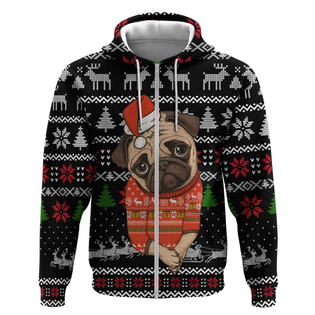 Lovely Pug Dog Christmas Zip Hoodie Xmas Holiday Patterns - Wonder Print Shop