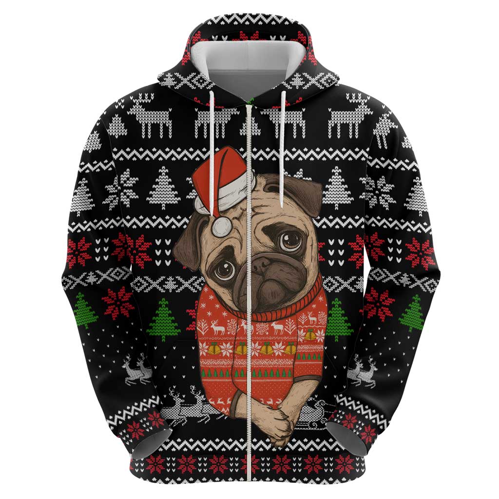 Lovely Pug Dog Christmas Zip Hoodie Xmas Holiday Patterns - Wonder Print Shop