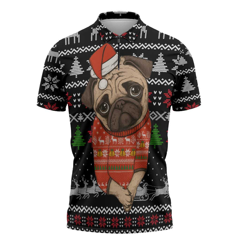 Lovely Pug Dog Christmas Zipper Polo Shirt Xmas Holiday Patterns - Wonder Print Shop