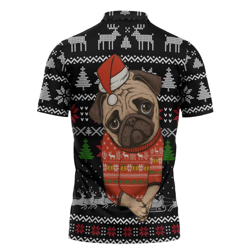 Lovely Pug Dog Christmas Zipper Polo Shirt Xmas Holiday Patterns - Wonder Print Shop