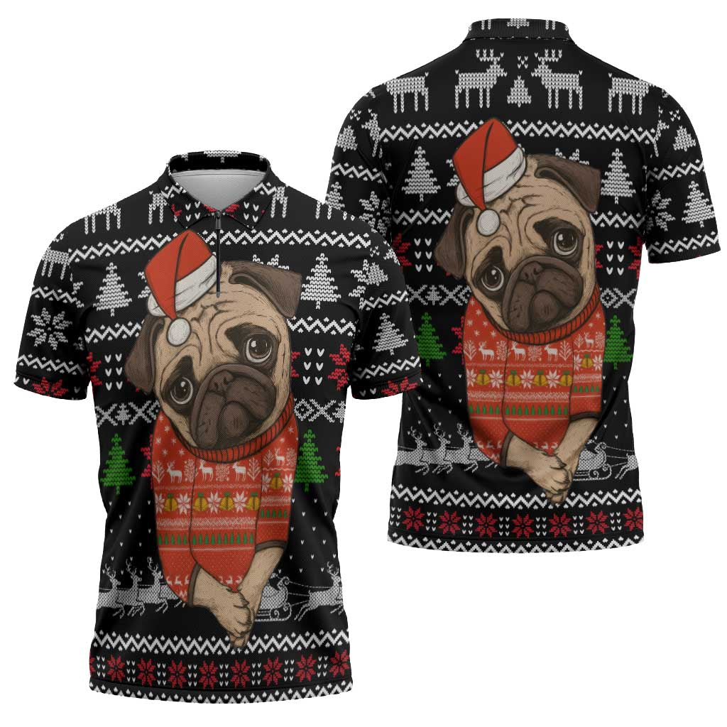 Lovely Pug Dog Christmas Zipper Polo Shirt Xmas Holiday Patterns - Wonder Print Shop