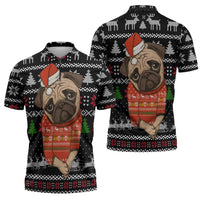 Lovely Pug Dog Christmas Zipper Polo Shirt Xmas Holiday Patterns - Wonder Print Shop