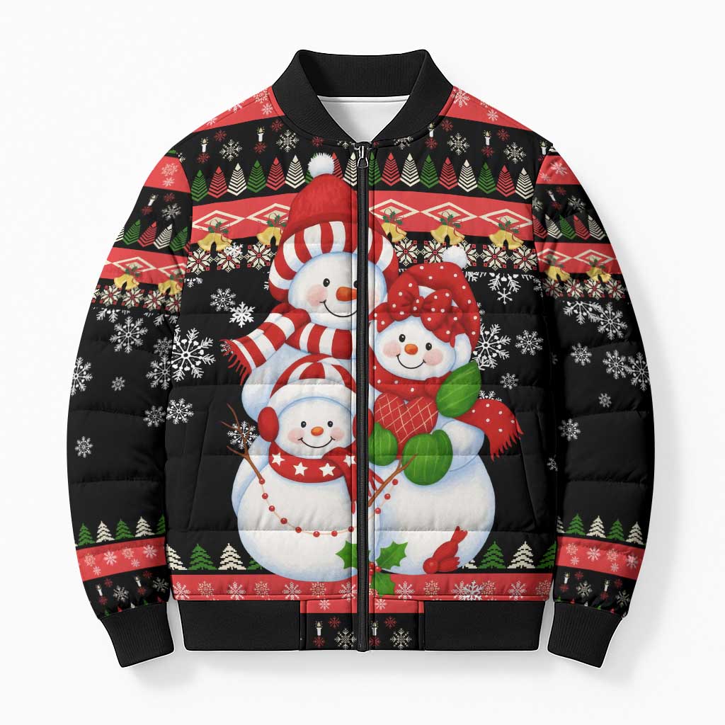 Lovely Snowman Christmas Bomber Puffer Jacket Xmas Holiday Patterns - Wonder Print Shop