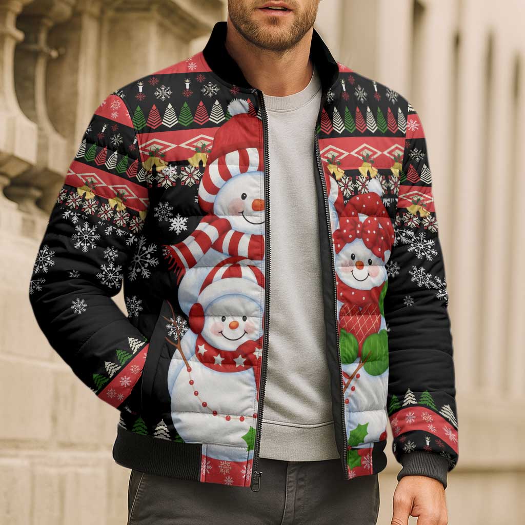 Lovely Snowman Christmas Bomber Puffer Jacket Xmas Holiday Patterns - Wonder Print Shop