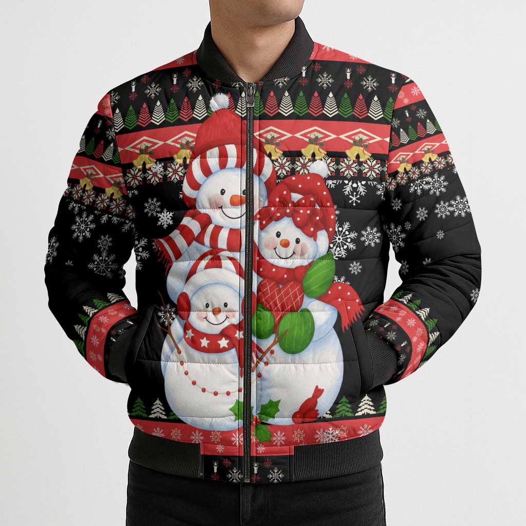 Lovely Snowman Christmas Bomber Puffer Jacket Xmas Holiday Patterns - Wonder Print Shop