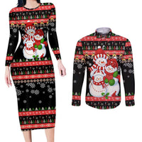 Lovely Snowman Christmas Couples Matching Long Sleeve Bodycon Dress and Long Sleeve Button Shirt Xmas Holiday Patterns - Wonder Print Shop