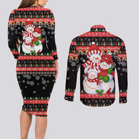 Lovely Snowman Christmas Couples Matching Long Sleeve Bodycon Dress and Long Sleeve Button Shirt Xmas Holiday Patterns - Wonder Print Shop