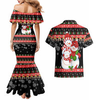 Lovely Snowman Christmas Couples Matching Mermaid Dress and Hawaiian Shirt Xmas Holiday Patterns - Wonder Print Shop