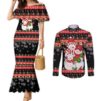 Lovely Snowman Christmas Couples Matching Mermaid Dress and Long Sleeve Button Shirt Xmas Holiday Patterns - Wonder Print Shop