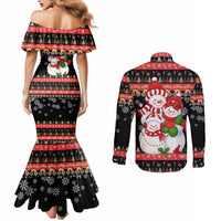 Lovely Snowman Christmas Couples Matching Mermaid Dress and Long Sleeve Button Shirt Xmas Holiday Patterns - Wonder Print Shop