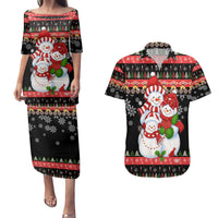 Lovely Snowman Christmas Couples Matching Puletasi and Hawaiian Shirt Xmas Holiday Patterns - Wonder Print Shop