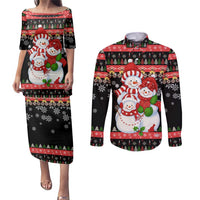 Lovely Snowman Christmas Couples Matching Puletasi and Long Sleeve Button Shirt Xmas Holiday Patterns - Wonder Print Shop