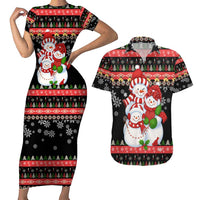 Lovely Snowman Christmas Couples Matching Short Sleeve Bodycon Dress and Hawaiian Shirt Xmas Holiday Patterns - Wonder Print Shop