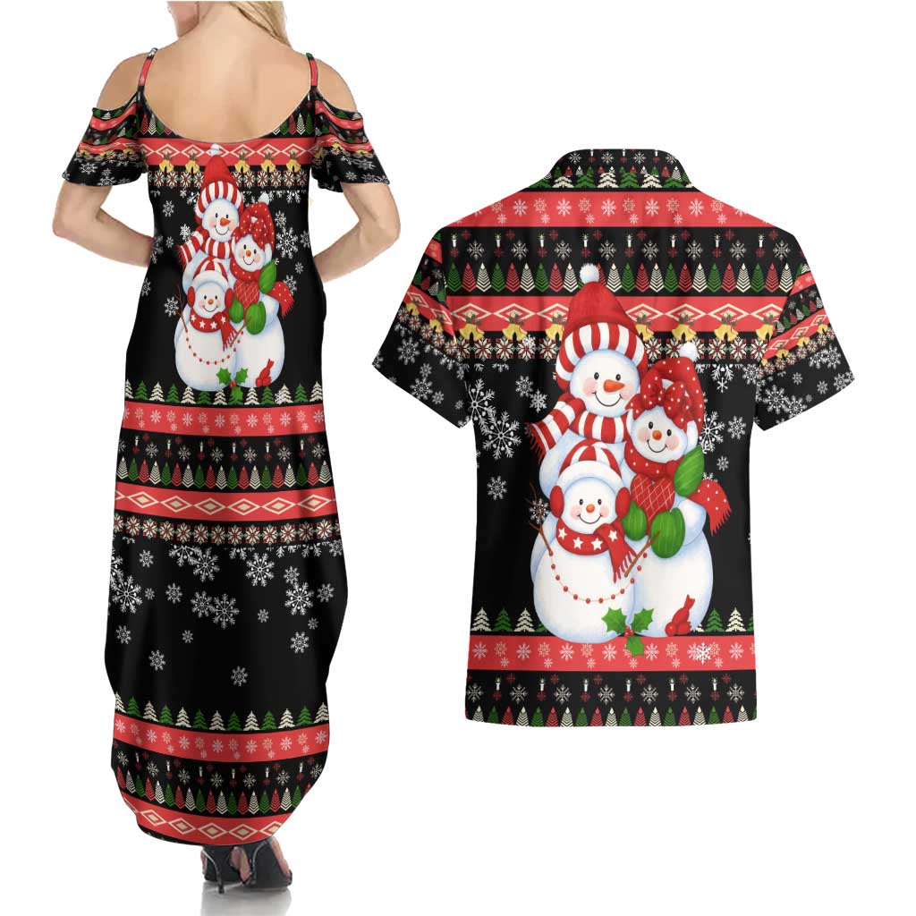 Lovely Snowman Christmas Couples Matching Summer Maxi Dress and Hawaiian Shirt Xmas Holiday Patterns - Wonder Print Shop