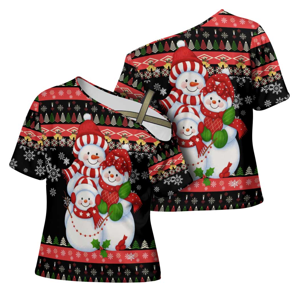 Lovely Snowman Christmas Cross Shoulder Shirt Xmas Holiday Patterns - Wonder Print Shop