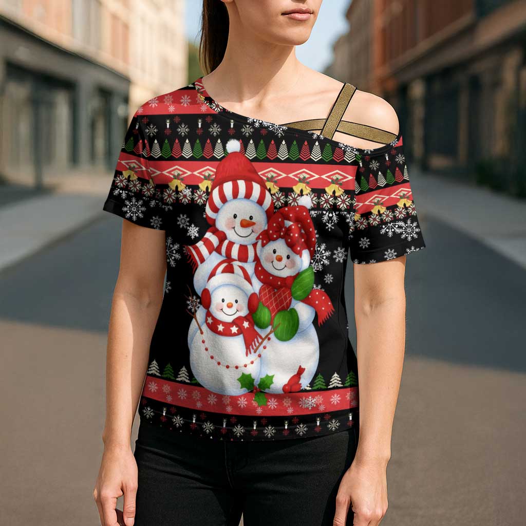 Lovely Snowman Christmas Cross Shoulder Shirt Xmas Holiday Patterns - Wonder Print Shop