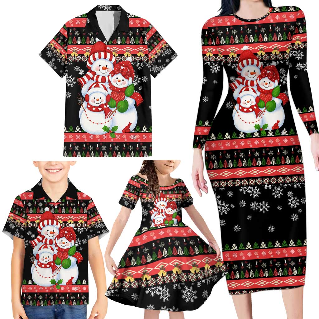 Lovely Snowman Christmas Family Matching Long Sleeve Bodycon Dress and Hawaiian Shirt Xmas Holiday Patterns - Wonder Print Shop