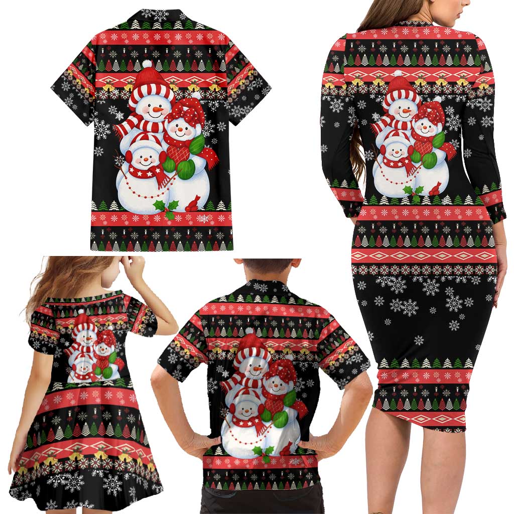 Lovely Snowman Christmas Family Matching Long Sleeve Bodycon Dress and Hawaiian Shirt Xmas Holiday Patterns - Wonder Print Shop