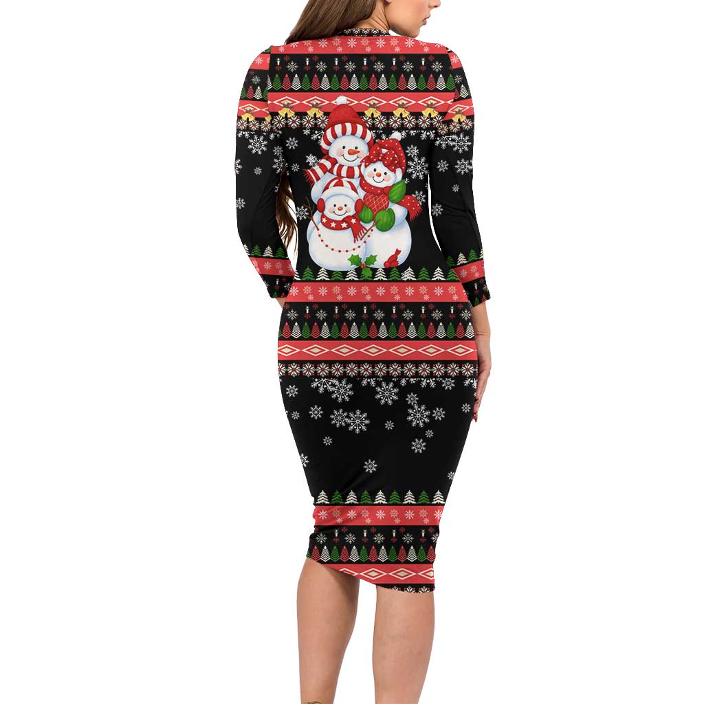 Lovely Snowman Christmas Family Matching Long Sleeve Bodycon Dress and Hawaiian Shirt Xmas Holiday Patterns - Wonder Print Shop