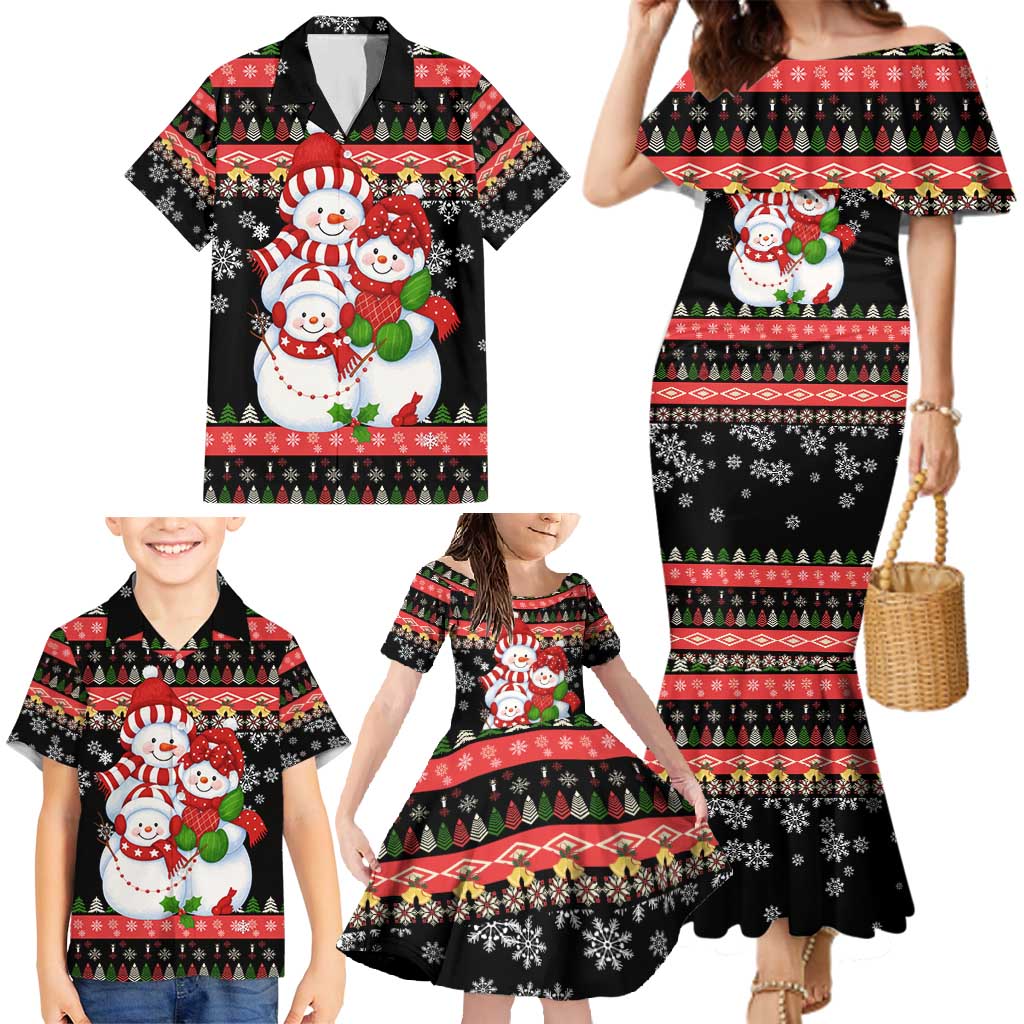 Lovely Snowman Christmas Family Matching Mermaid Dress and Hawaiian Shirt Xmas Holiday Patterns - Wonder Print Shop