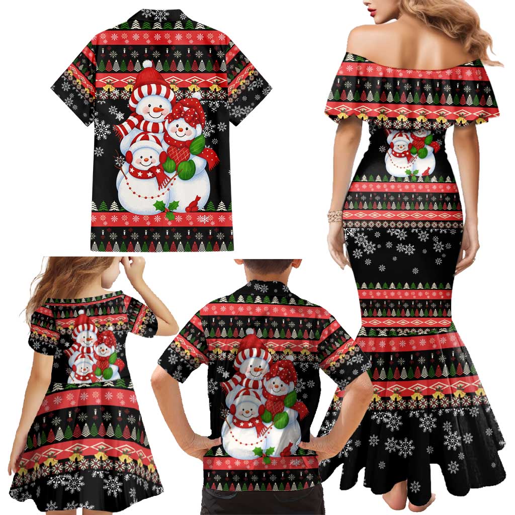 Lovely Snowman Christmas Family Matching Mermaid Dress and Hawaiian Shirt Xmas Holiday Patterns - Wonder Print Shop
