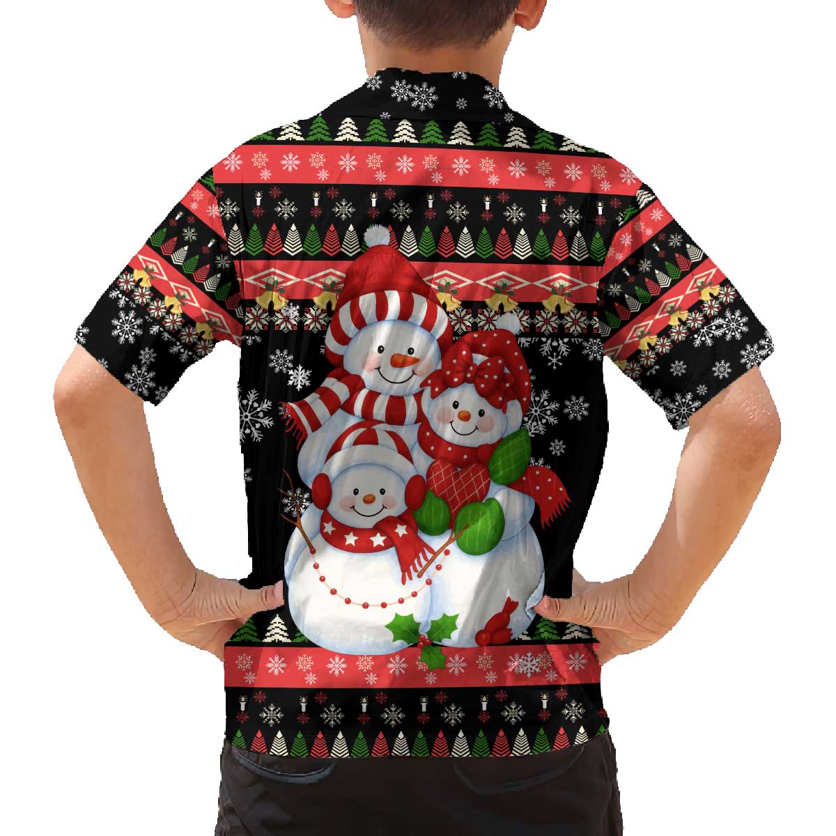 Lovely Snowman Christmas Family Matching Off The Shoulder Long Sleeve Dress and Hawaiian Shirt Xmas Holiday Patterns - Wonder Print Shop