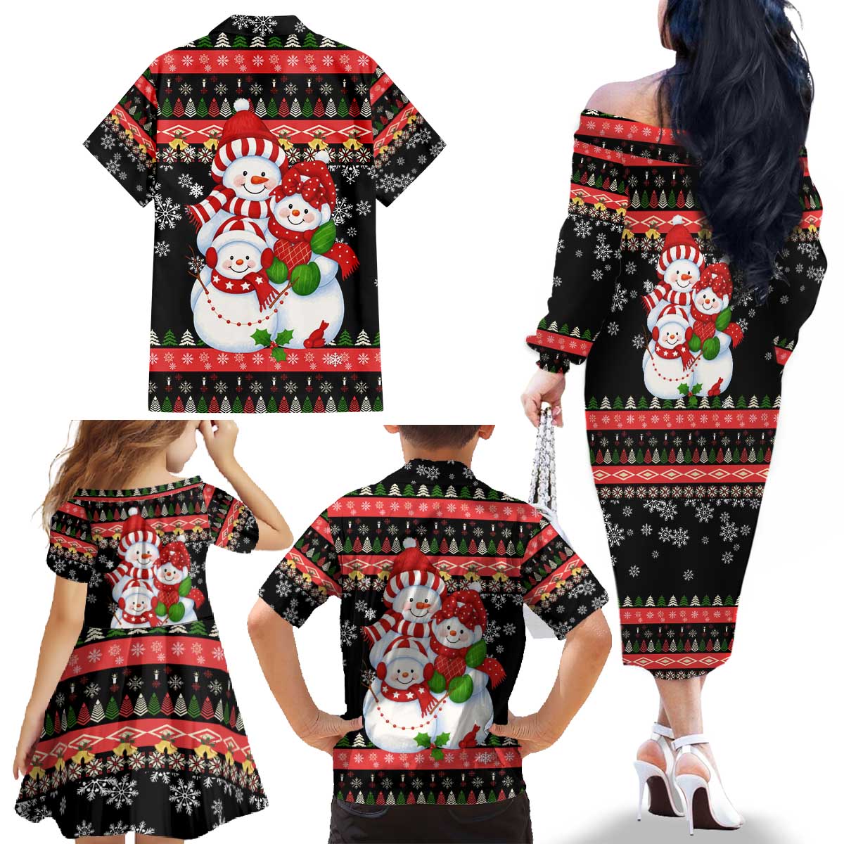 Lovely Snowman Christmas Family Matching Off The Shoulder Long Sleeve Dress and Hawaiian Shirt Xmas Holiday Patterns - Wonder Print Shop