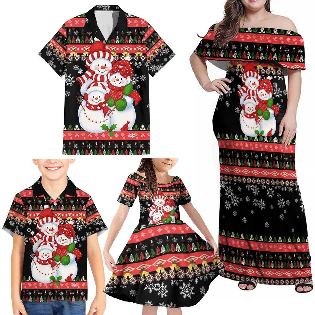 Lovely Snowman Christmas Family Matching Off Shoulder Maxi Dress and Hawaiian Shirt Xmas Holiday Patterns - Wonder Print Shop