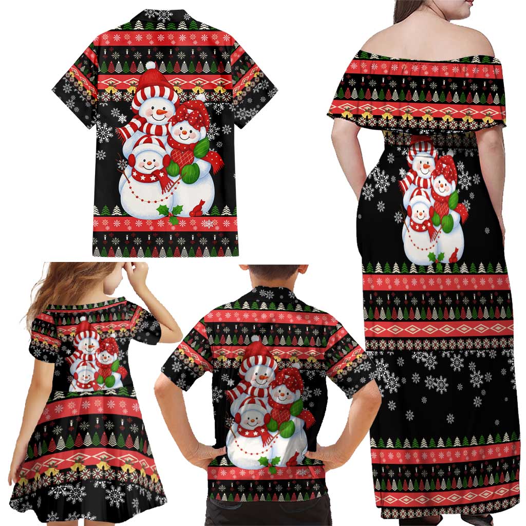 Lovely Snowman Christmas Family Matching Off Shoulder Maxi Dress and Hawaiian Shirt Xmas Holiday Patterns - Wonder Print Shop